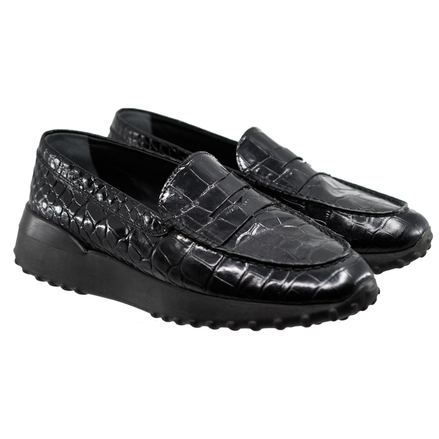 tods-black-croc-embossed-leather-loafers
