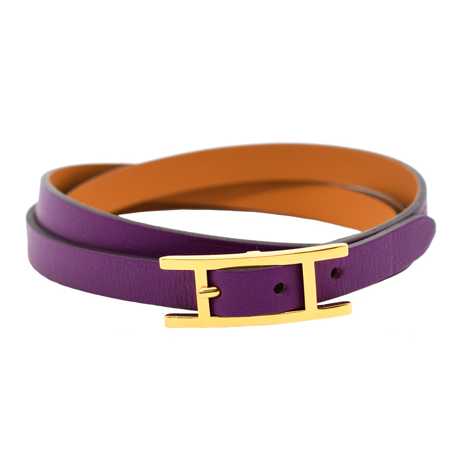 hermes-purple-leather-gold-buckle-bracelet-1