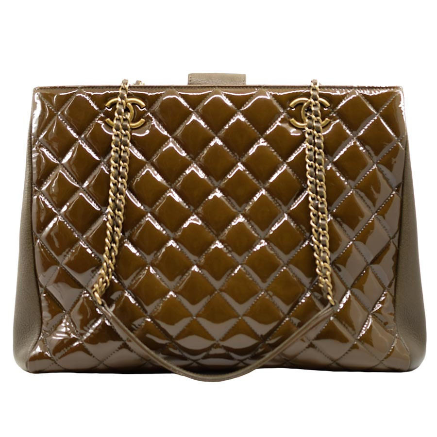 chanel-brownish-green-patent-leather-chain-tote-bag-1