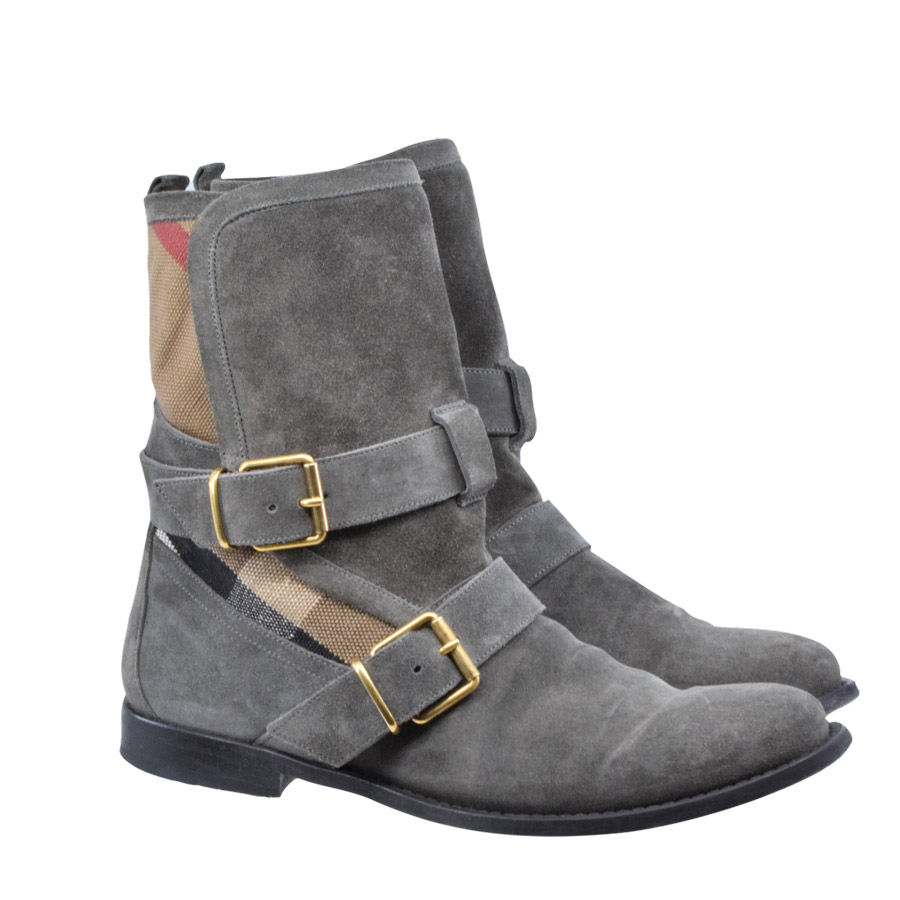 burberry-grey-suede-plaid-canvas-boots