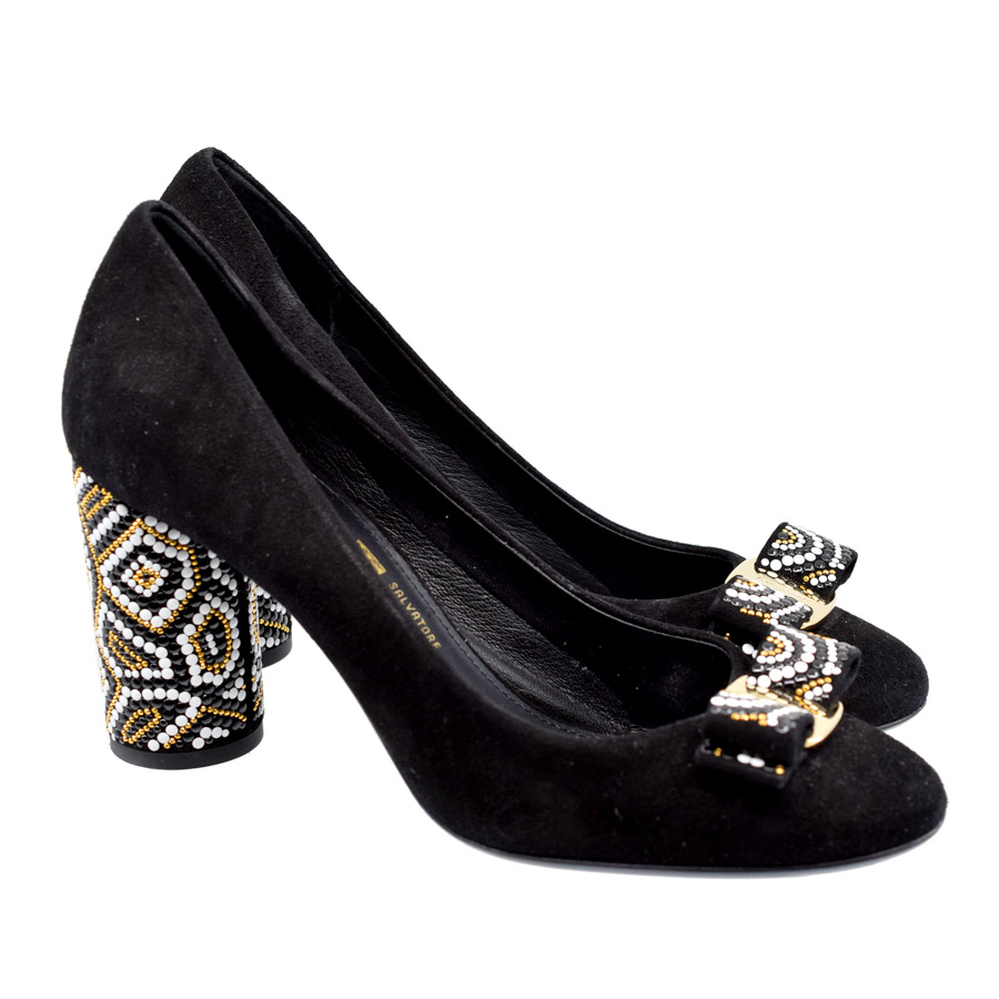 salvatoreferragamo-black-suede-beaded-heel-bow-heels