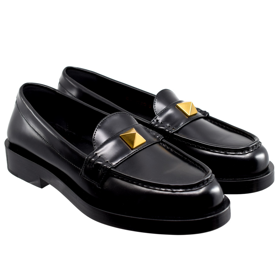 valentino-black-leather-stud-loafers