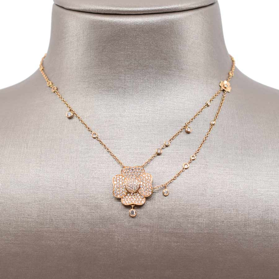 unsigned-pink-gold-diamond-flower-diamond-dangle-multistrand-necklace-1
