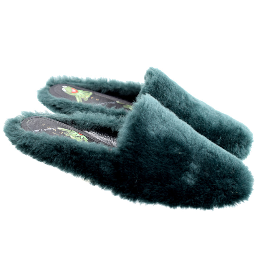 sandro-green-fuzzy-slipper-slides