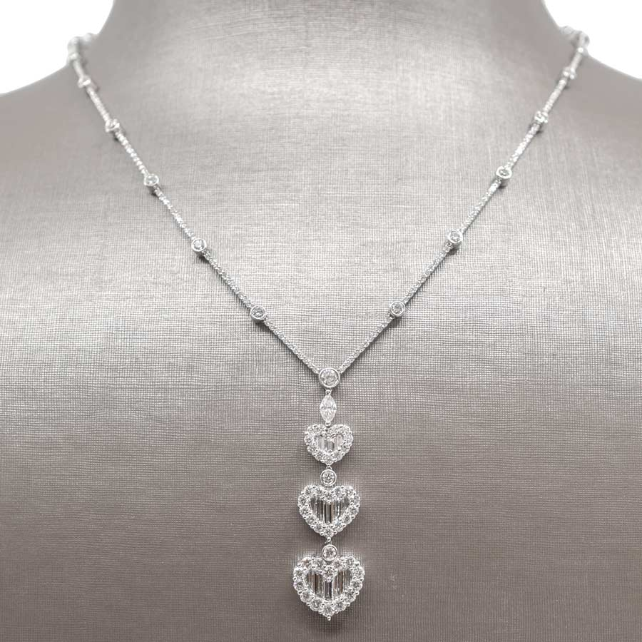 unsigned-18k-white-gold-triple-heart-long-diamond-necklace-1