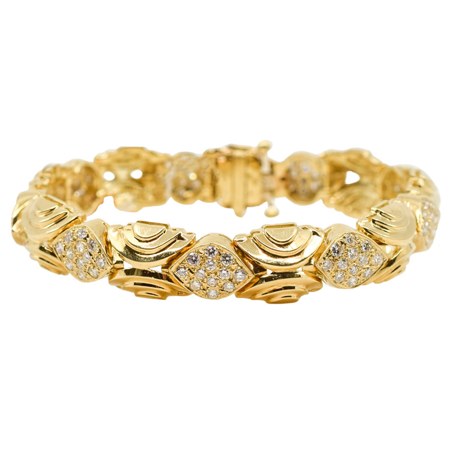 unsigned-estate-18k-yellow-gold-step-diamond-chunky-bracelet-1