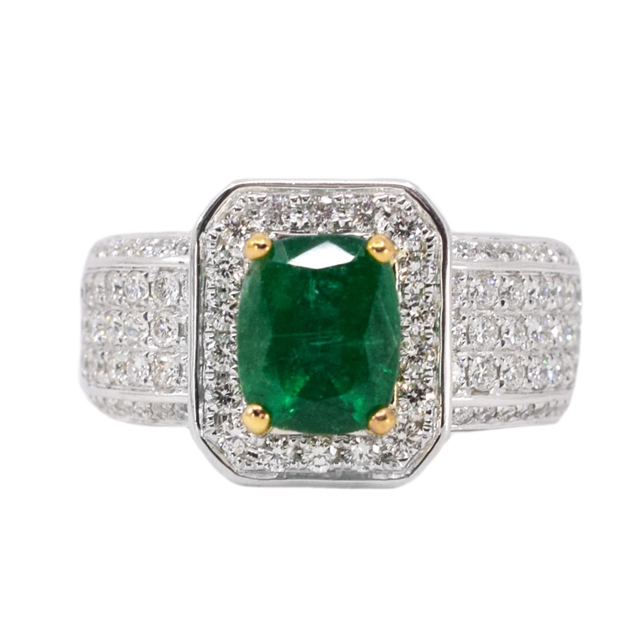unsigned-18k-white-yellow-gold-emerald-diamond-cluster-ring-1