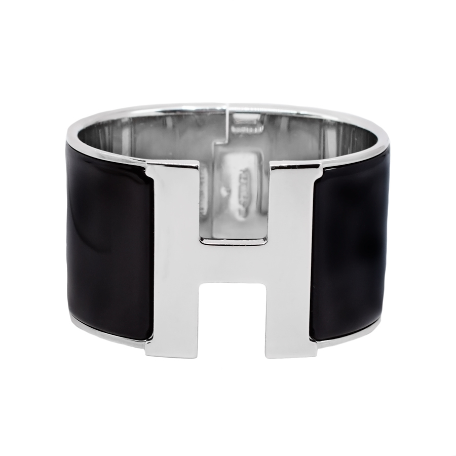 hermes-black-silver-thick-clicclac-cuff-bracelet