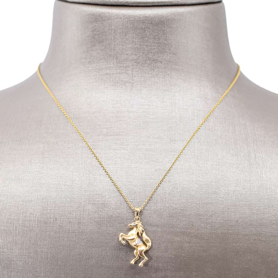 unsigned-14k-yellow-gold-diamond-horse-pendant-necklace-1