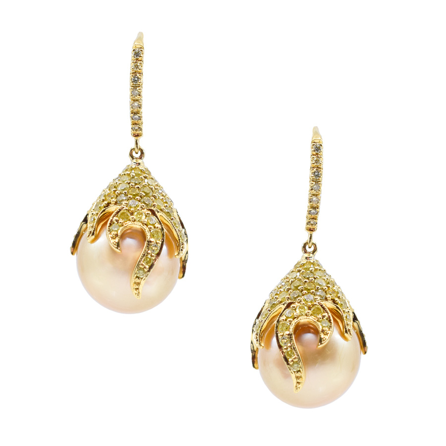 unsigned-18k-yellow-gold-diamond-drop-pink-pearl-earrings-1