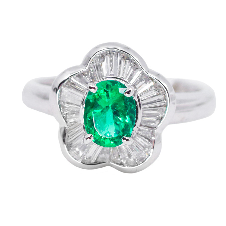 unsigned-estate-platinum-diamond-baguette-flower-emerald-ring-1