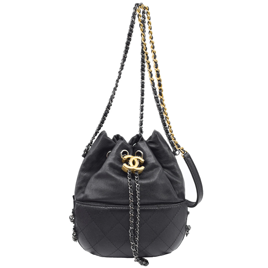 chanel-black-leather-quilted-bottom-multicolor-chain-bucket-bag-1