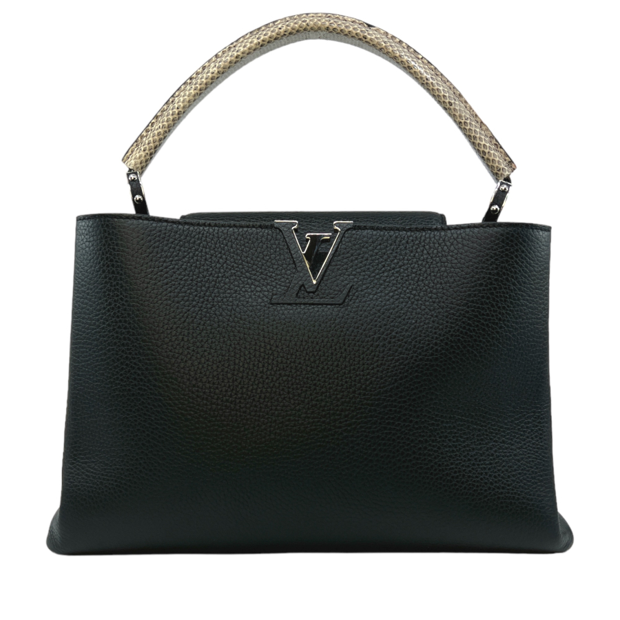 louisvuitton-black-taurilon-leather-lizard=handle-capucines-top-handle-bag