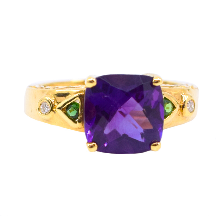 unsigned-amethyst-purple-green-diamond-18k-yellow-gold-ring-1