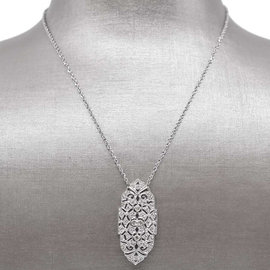 unsigned-14k-white-gold-diamond-antique-estate-large-decorative-necklace-1