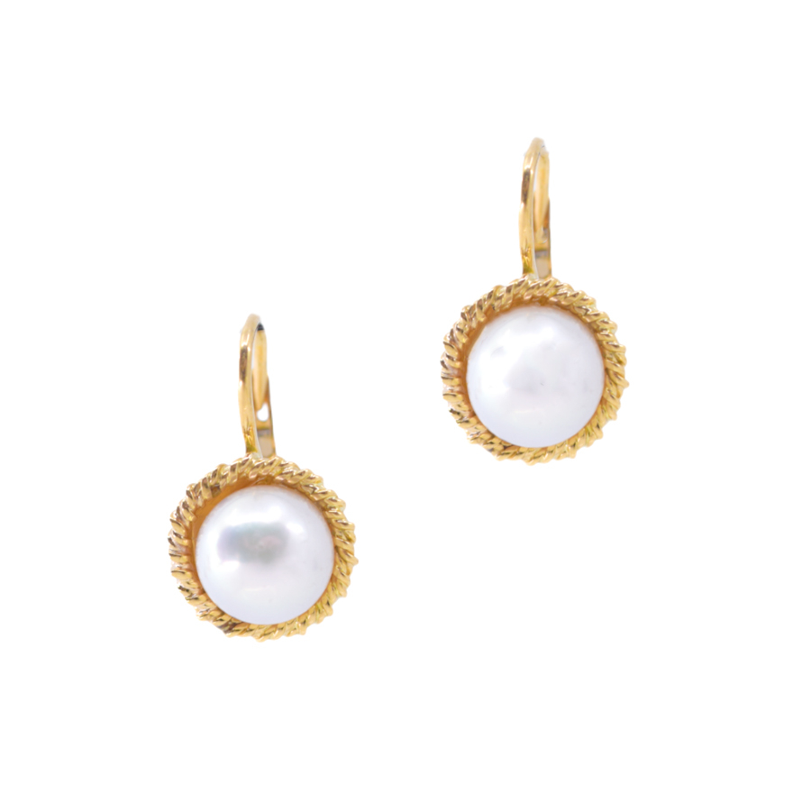 unsigned-yellow-gold-round-pearl-huggie-earrings-1
