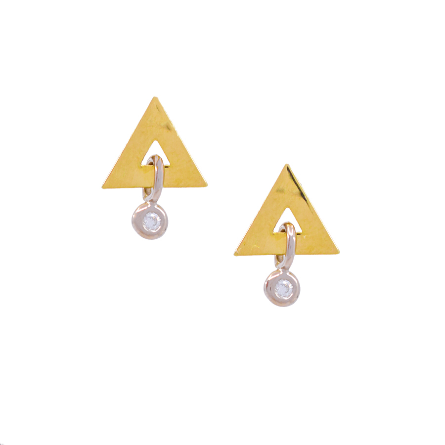 unsigned-14k-yellow-white-gold-diamond-triangle-stud-earrings-1