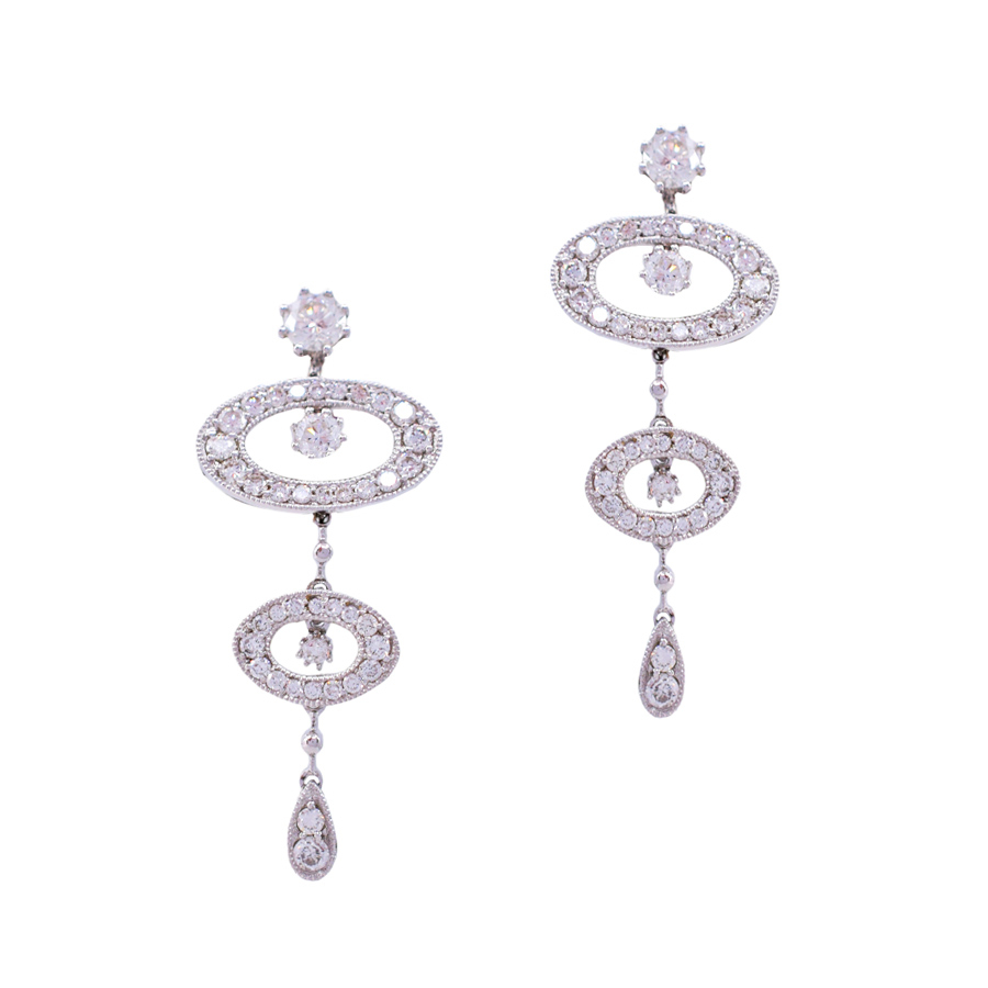unsigned-18k-white-gold-triple-oval-dangle-diamond-earrings-1